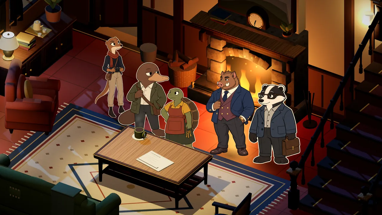 Aren, Mira, Ada, Victor and Elias together by the lounge fire in Cedar House