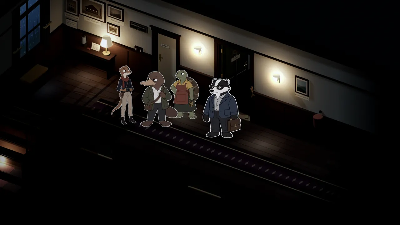 Aren, Mira, Ada and Elias gathered in the dark upper corridor outside Victor’s door